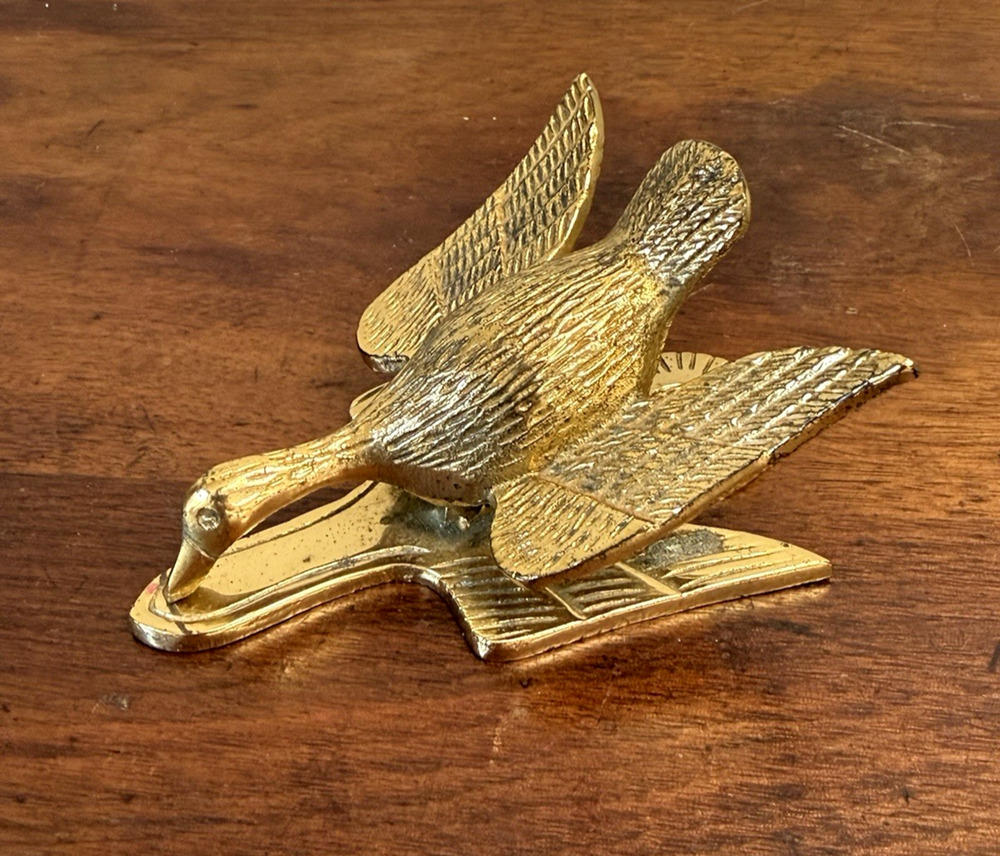 Vintage Solid Brass Flying Duck Goose Paper Clip Letter Holder Desk Wall 4.625"
